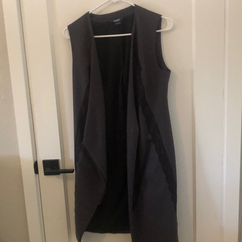 Long lace trimmed zipper vest